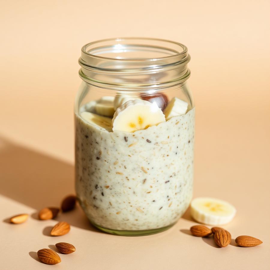 Avena remojada con plátano y almendras